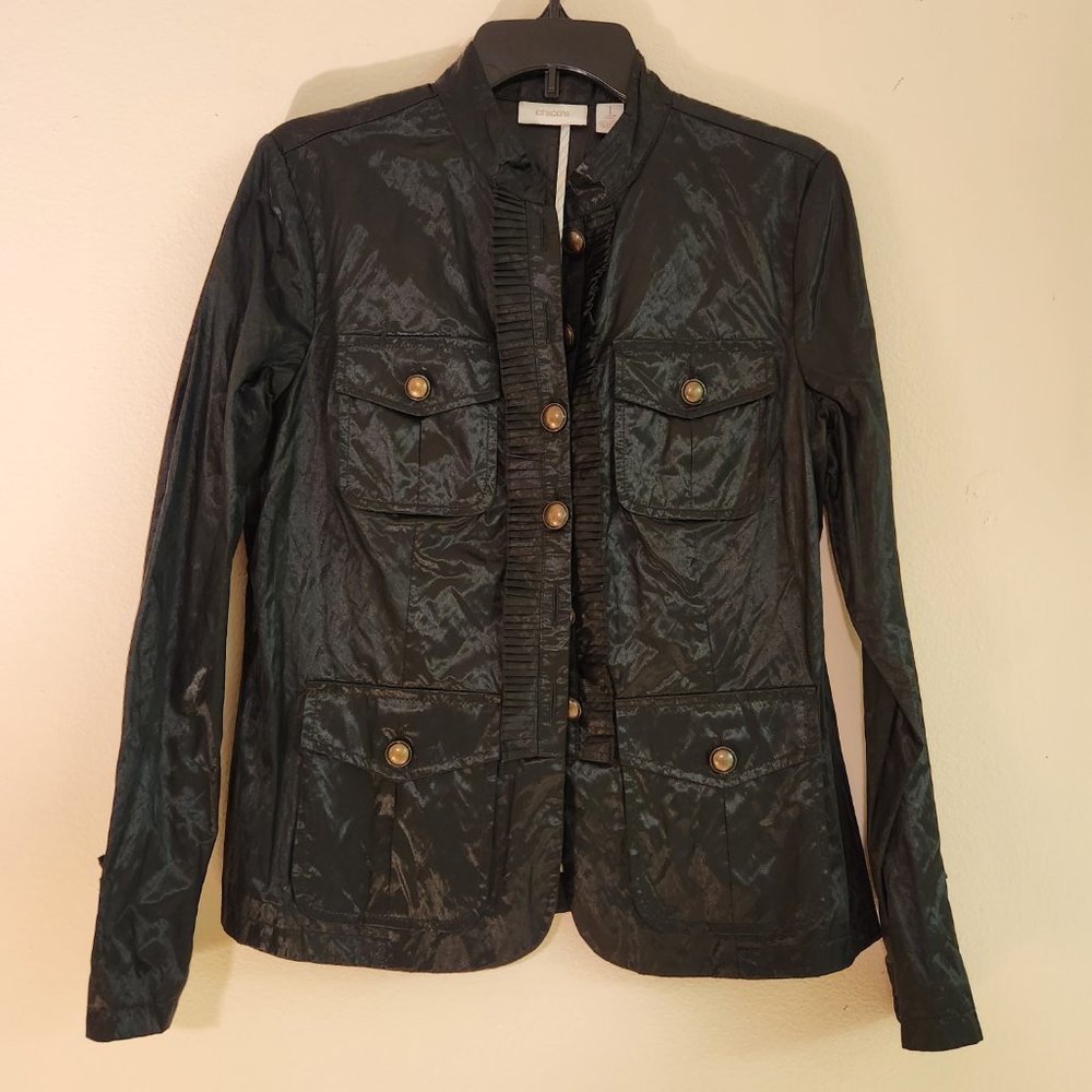 NWT Chico's Black Rory Ruffle Texture LS Unlined Jacket Size 1 (8 - 10)